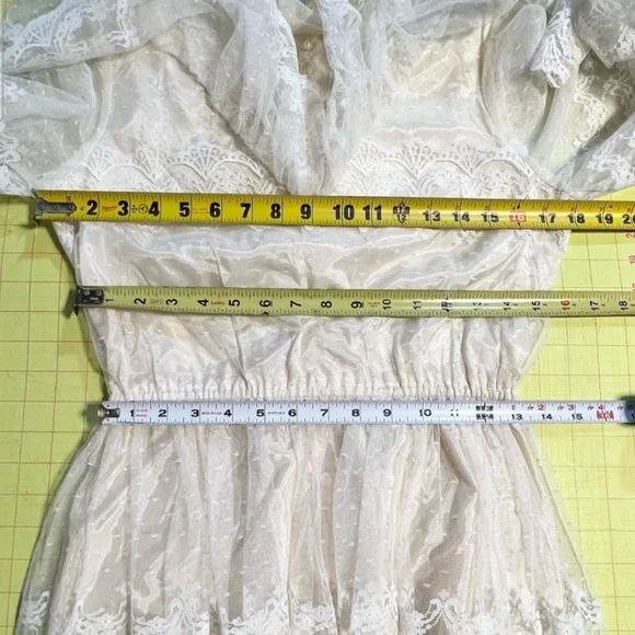 VINTAGE 70s wedding dress prairie bridal‎ gown flouncy ruffle lace long sleeve - Picture 12 of 16